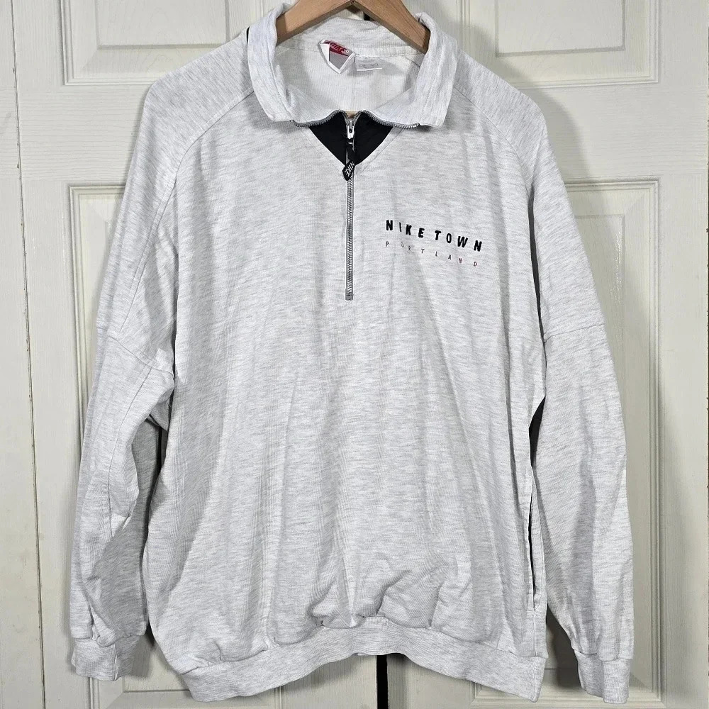 Vintage Nike Town Portland Oregon 1/4 Zip Pullover Sweatshirt Medium 100% Cotton